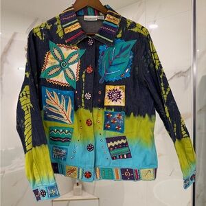 Vintage Patchington Embroidered Tie Dye Denim Jacket Patchwork Flower Art